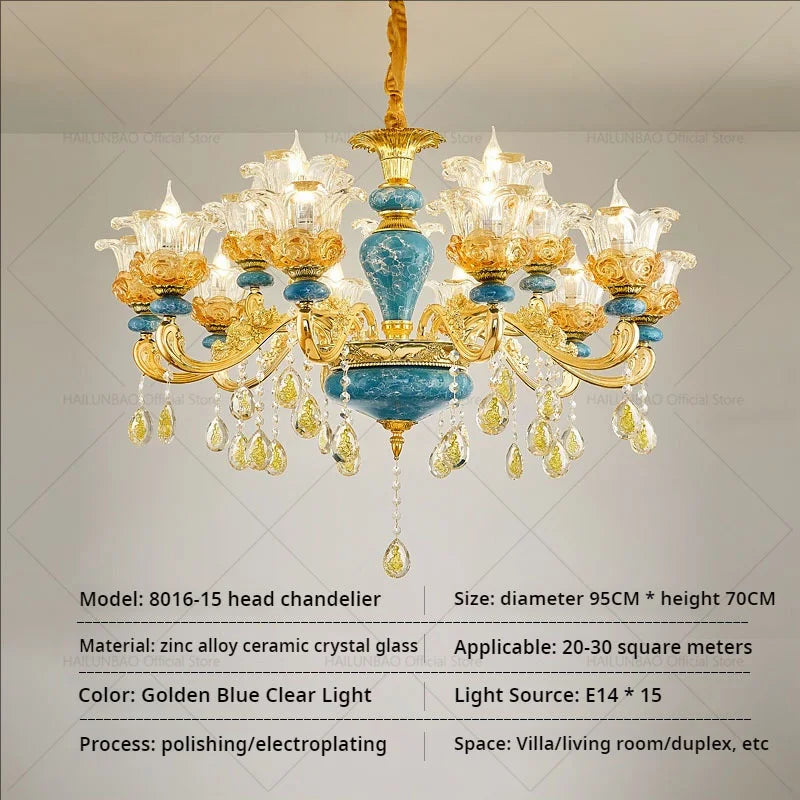 Luxury Ceramic Crystal Chandelier for Living Room, Bedroom, and Restaurant