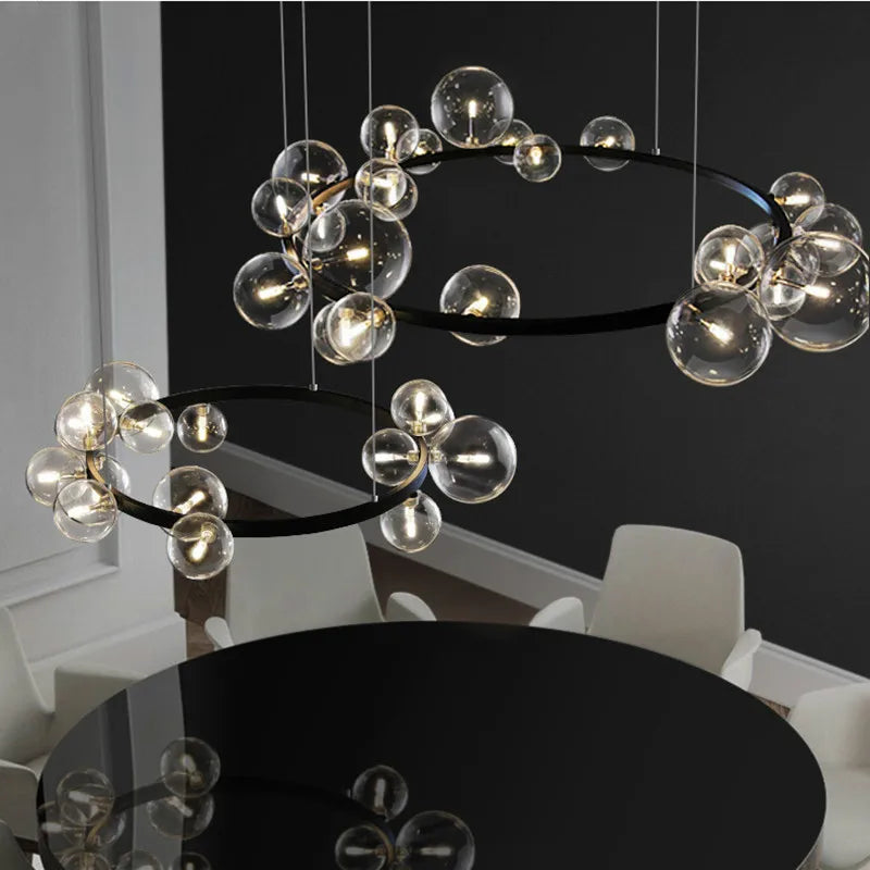 Branching Bubbles Chandelier in Black and Gold for Modern Dining Room