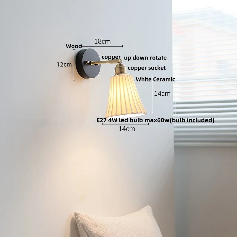 Wood Copper Wall Sconce Modern LED Fixture Bedside Lamp Bar Rotate Black