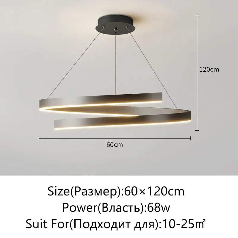 Black/White Spiral Chandelier for Living Dining Kitchen. Trendy Round Indoor Lighting Fixture.