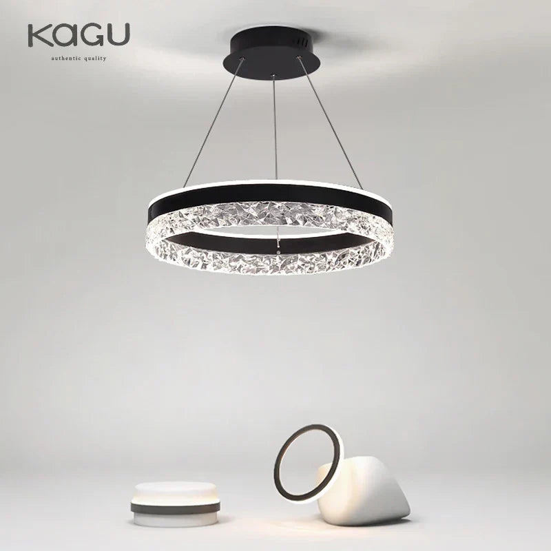 Crystal Rings LED Chandelier Black&White Frame