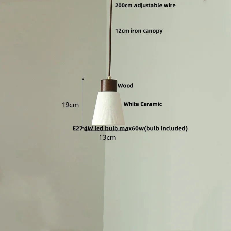 Wood Glass LED Pendant Lights Adjustable Modern Hanging Lamp
