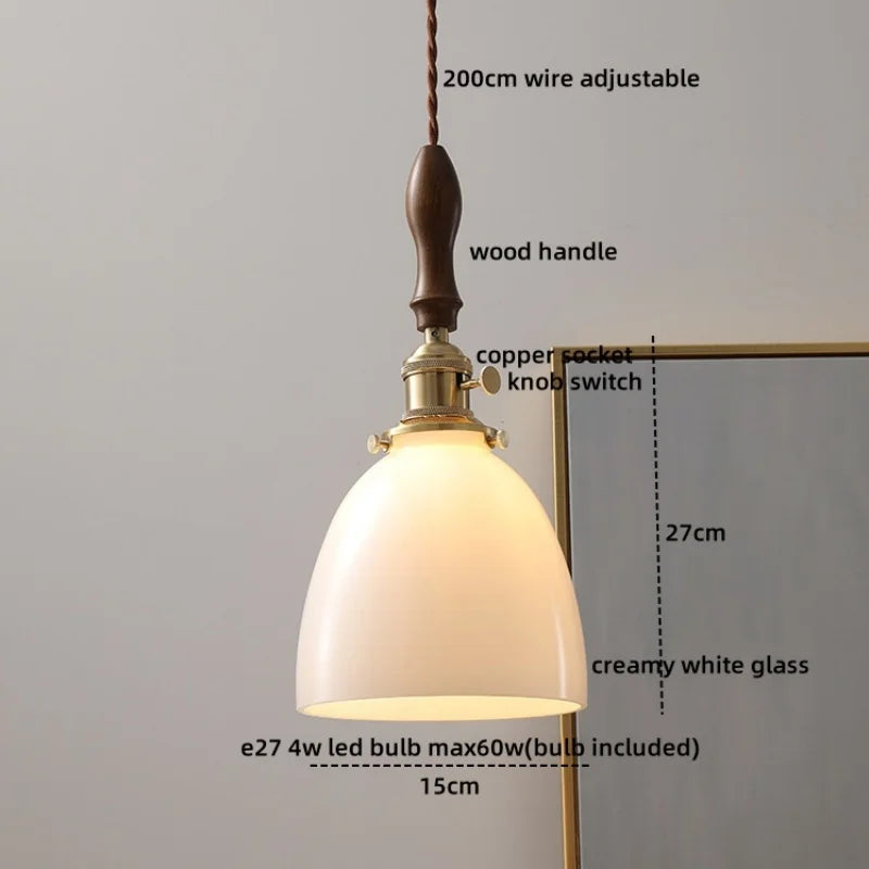 Wood Copper LED Pendant Light - Nordic Hanging Lamp for Bedroom Dining Hallway