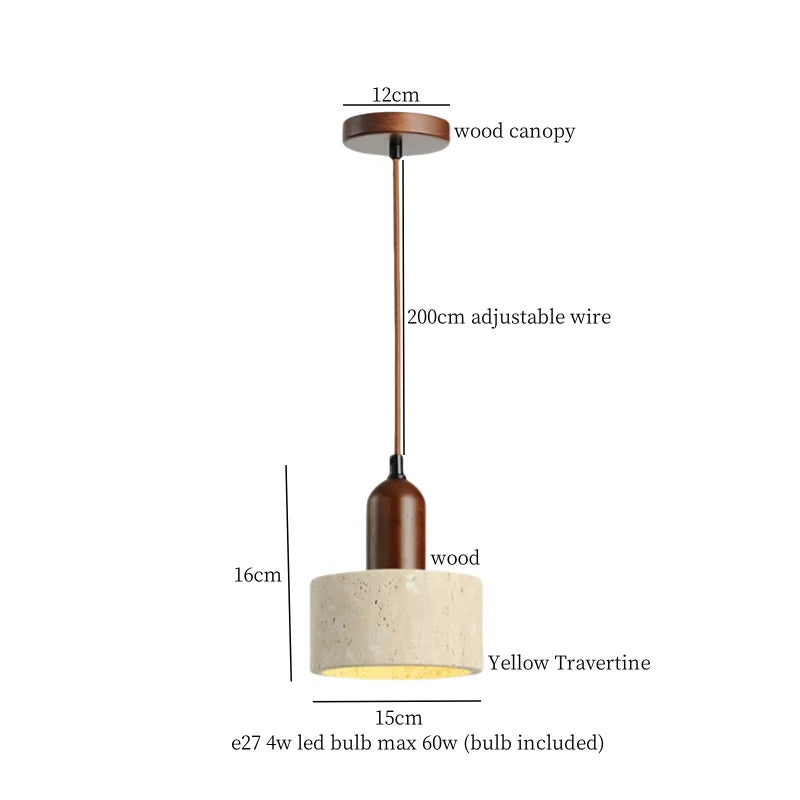 Yellow Travertine LED Hanging Pendant Light for Home Decor Bedroom Dining Living Room