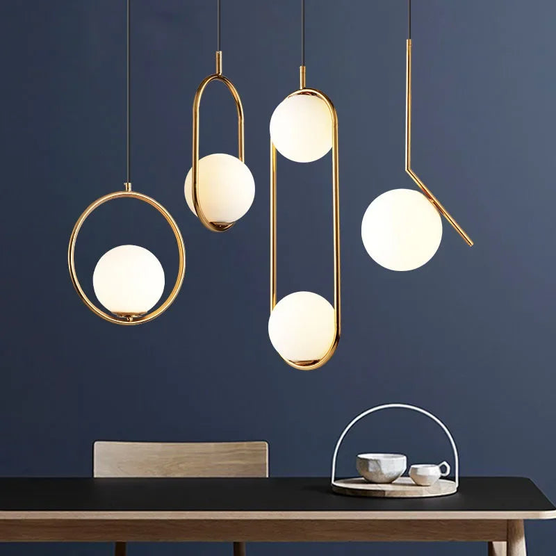 Gold Ring Glass Ball Pendant Light Fixture for Bedroom Living Room.