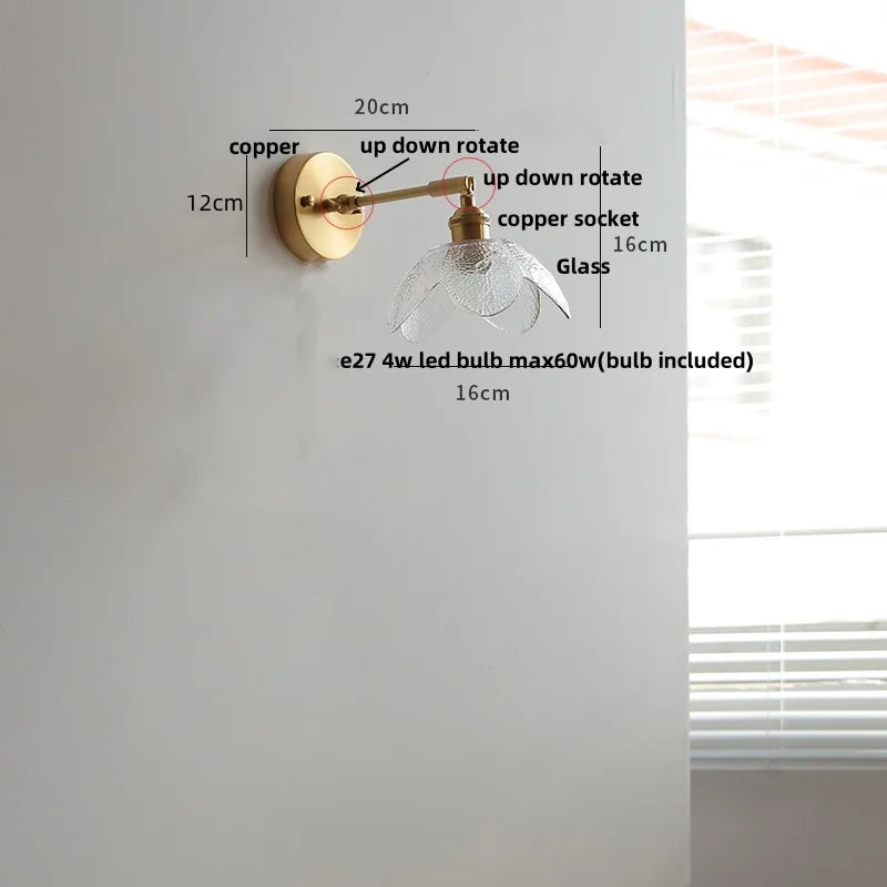 Modern Copper Glass Wall Light with Pull Chain Switch