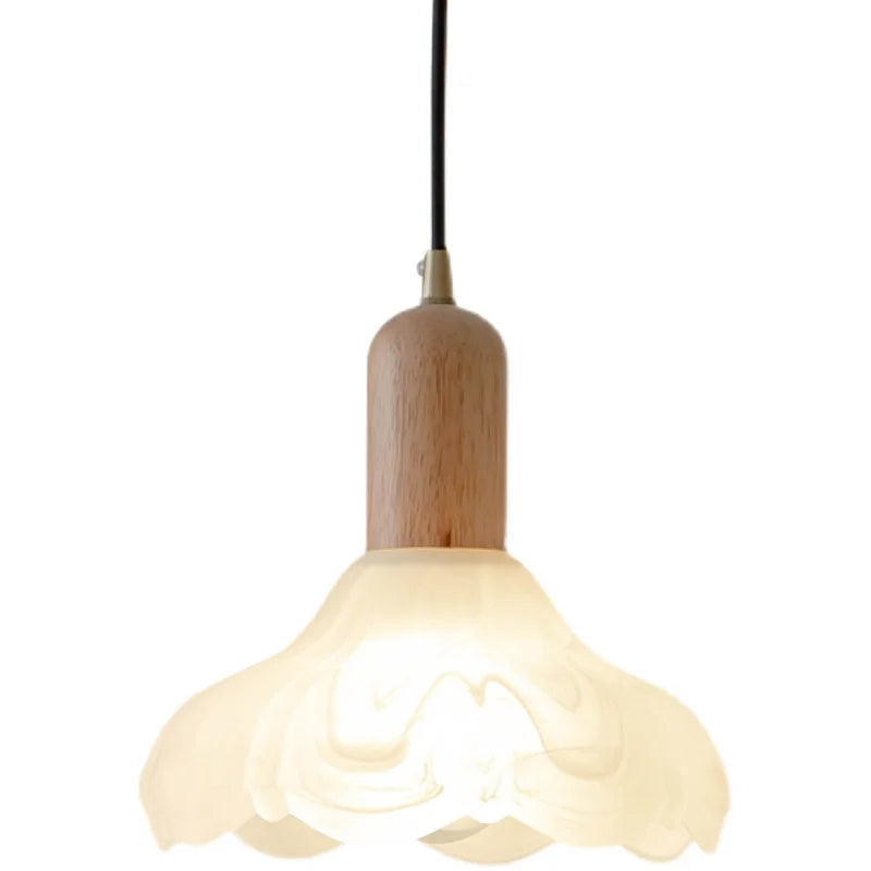 Wood Glass LED Pendant Light Suspension Luminaire for Home Decor