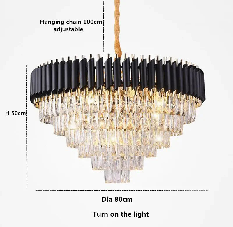 Gold Black Crystal Chandeliers LED Ceiling Light for Luxe Living & Hospitality