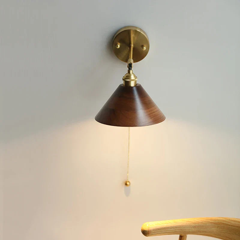 Copper Socket LED Wall Lights Pull Chain Switch Nordic Modern Rotate Bedside Lamp