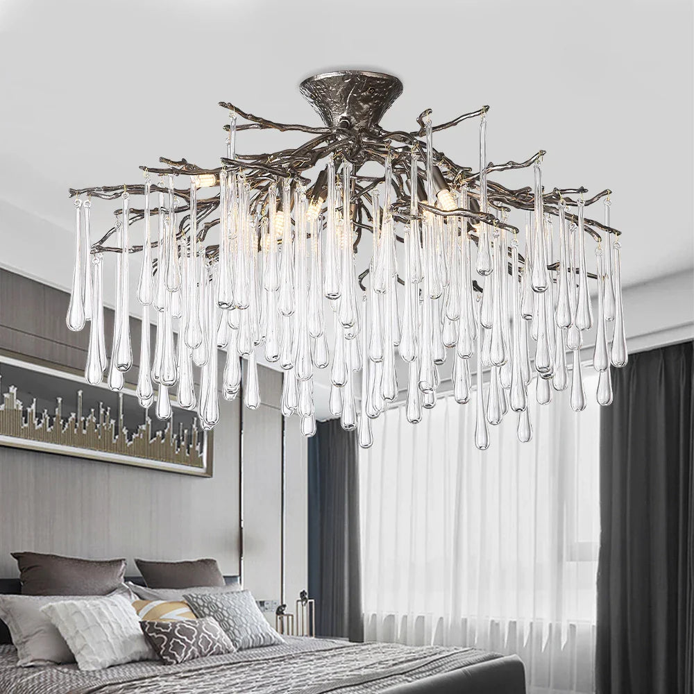 Branch Crystal LED Ceiling Chandelier in Gold/Black for Dining Room Lobby