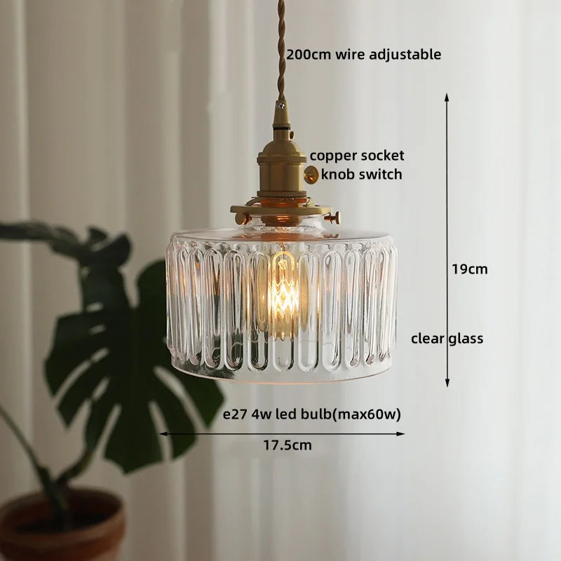 Copper Glass LED Pendant Lamp with Knob Switch - Modern Hanging Light Fixtures