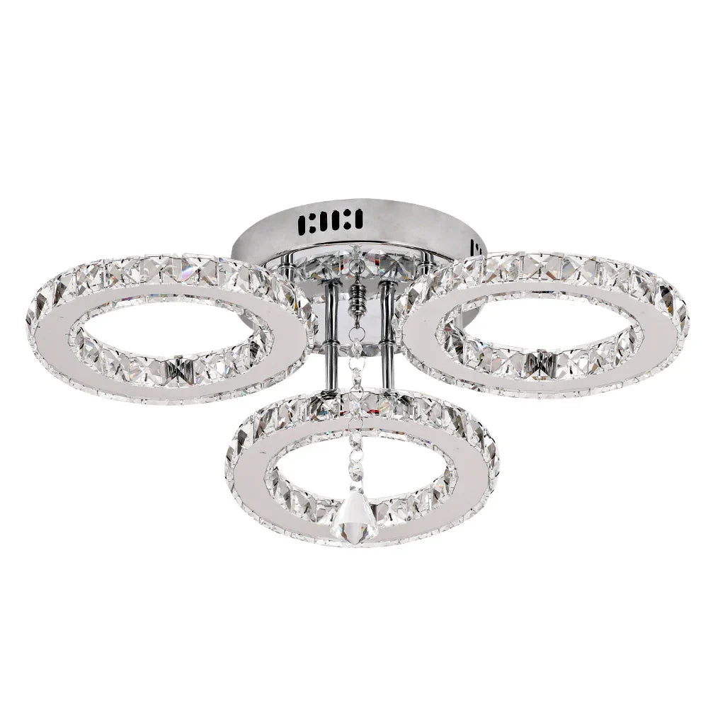Crystal Chandelier 3Rings Chrome Pendant Light for Bedroom Living Room