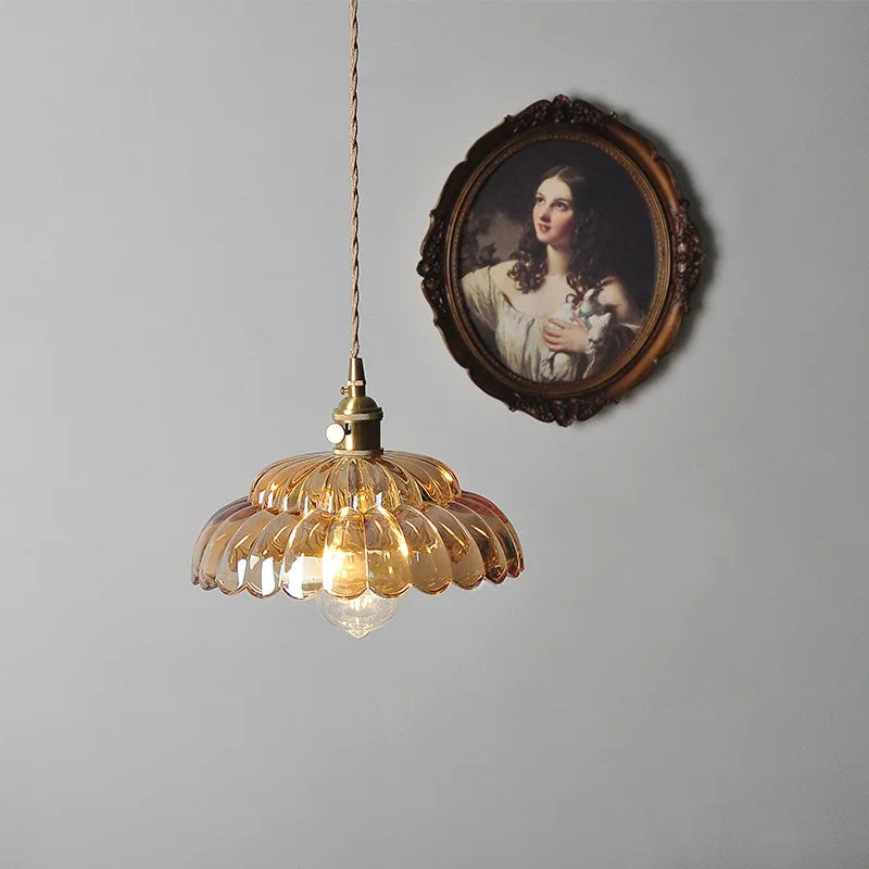 Afralia™ Amber Flower Glass Pendant Light LED Kitchen Decor Home Reading Room