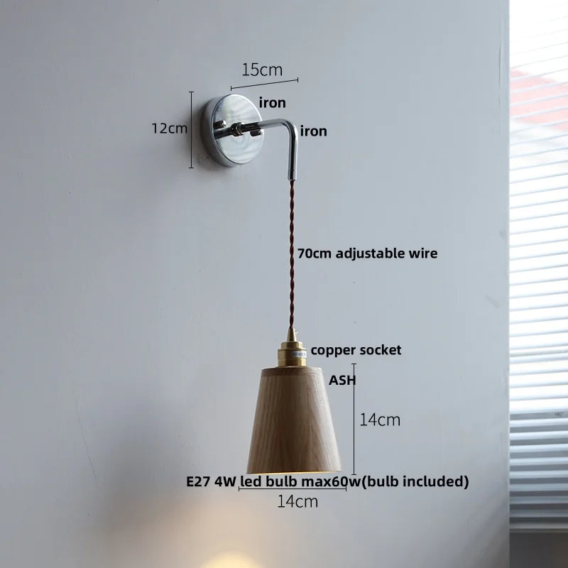 Walnut Ash LED Wall Sconce Adjustable Japanese Style Stair Light Fixtures