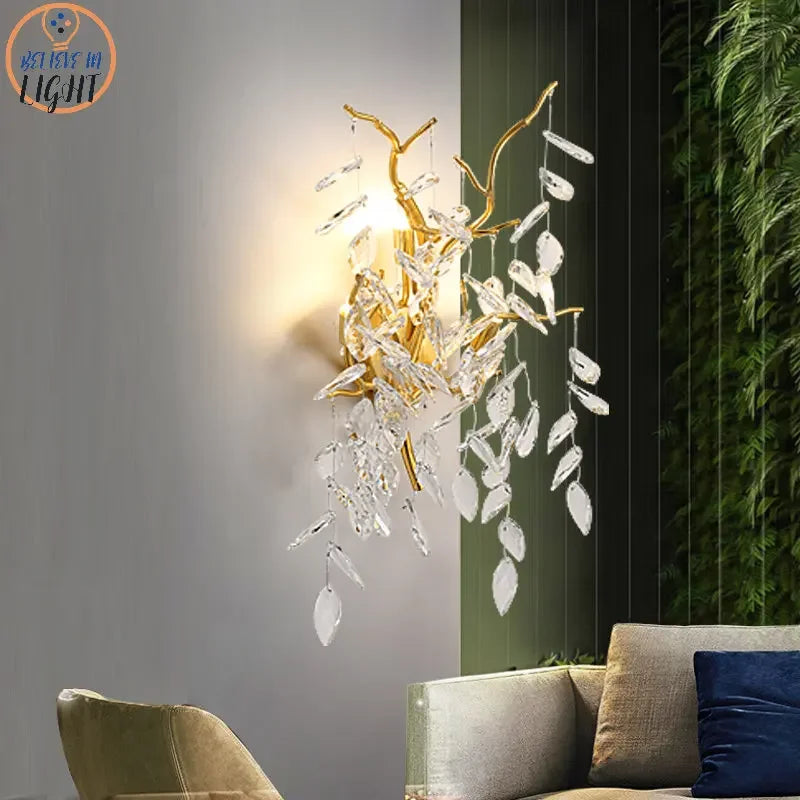 Luxury Gold Wall Sconce Crystal Decor LED Wall Light