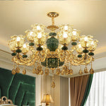 LED Crystal Ceramic Retro Ceiling Chandelier European Style Luxury Lamp