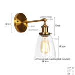 Vintage Single Arm LED Wall Lamp Iron Glass Retro Stair Light