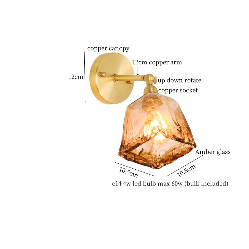 Afralia™ Japanese Amber Glass LED Wall Lamp Copper Vintage Design