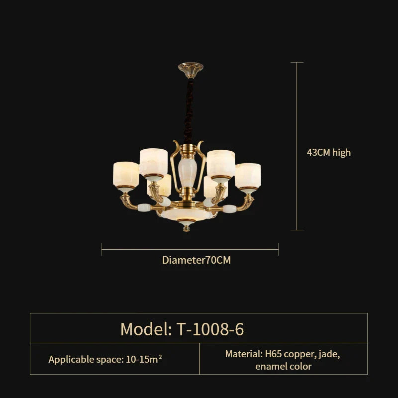 Zinc Alloy European Chandelier with Natural Jade Accent for Villa Living Room