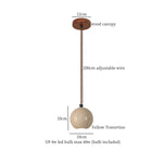Wood Stone LED Pendant Lights Yellow Travertine Hanging Lamp for Living Room