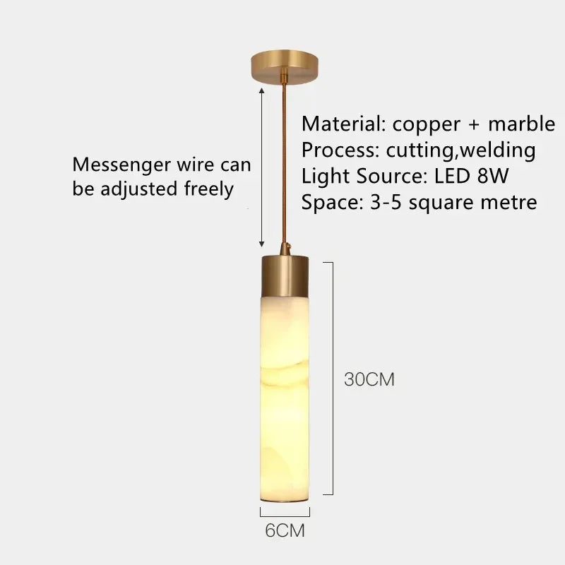 Copper LED Pendant Light: Modern Marble Single Head for Bedroom, Restaurant, and Corridor