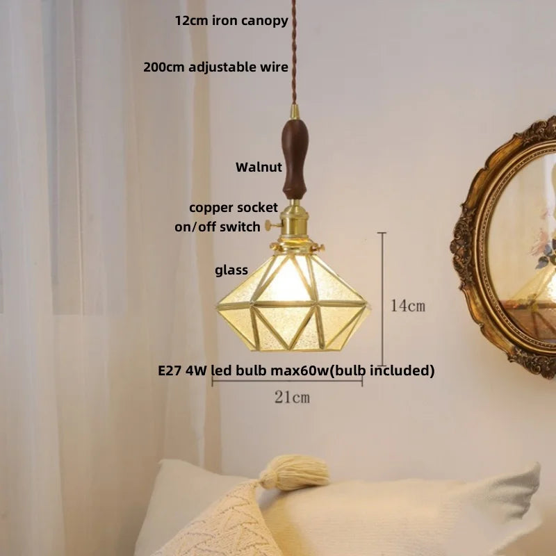 Afralia™ Ceramic Knob Switch LED Pendant Lamp, Nordic Walnut Wood Hanging Light Fixtures for Living Room