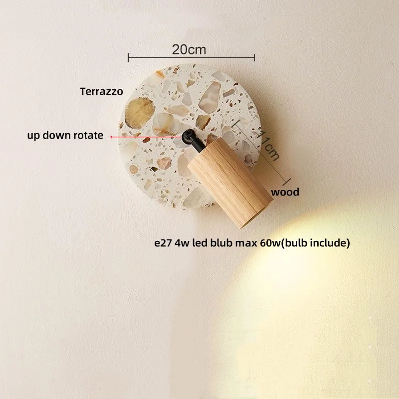 Terrazzo Stone Glass LED Wall Light Fixture with Pull Chain Switch