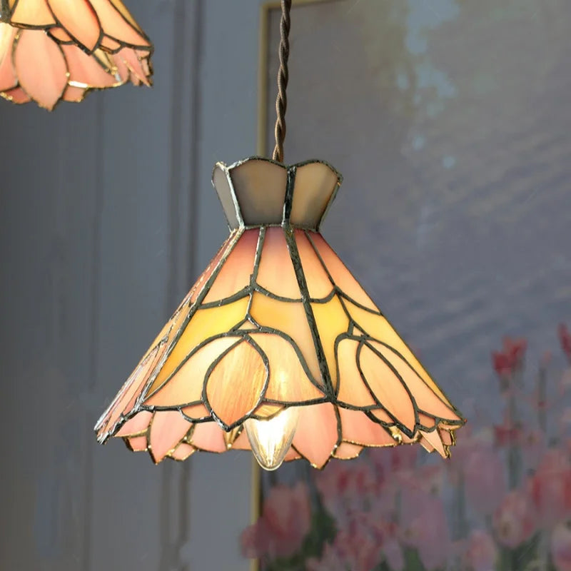 Afralia™ Nordic Tiffany Flower Glass LED Pendant Lights for Modern Home Decor