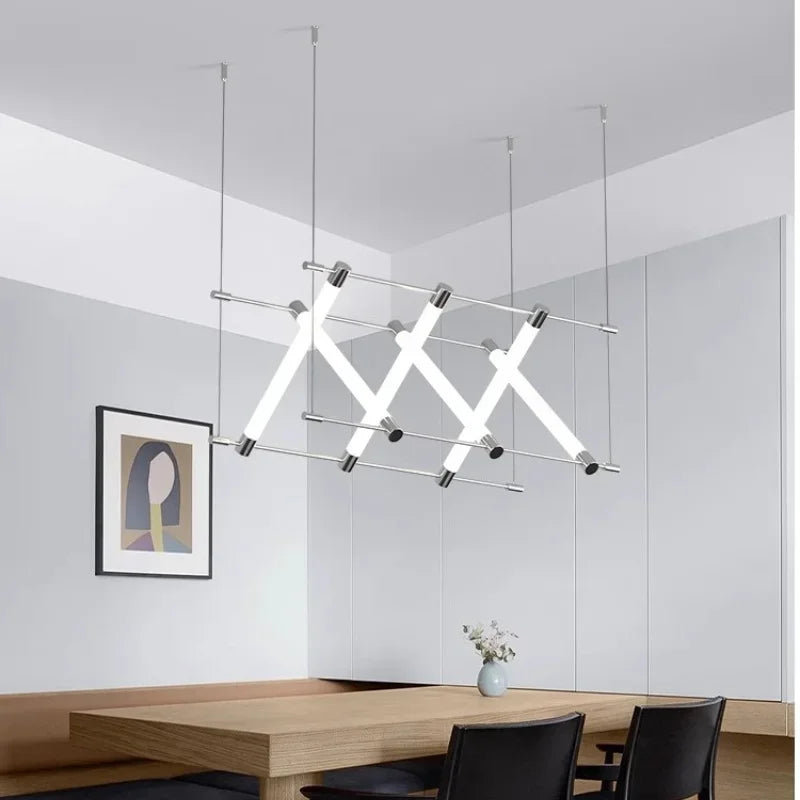 Modern Steel Bar LED Pendant Lights for Kitchen Island, Minimalist Acrylic Hanging Lamp Fixture