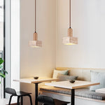 Afralia™ LED Pendant Lamp Yellow Travertine Stone Wood Nordic Modern Hanging Light
