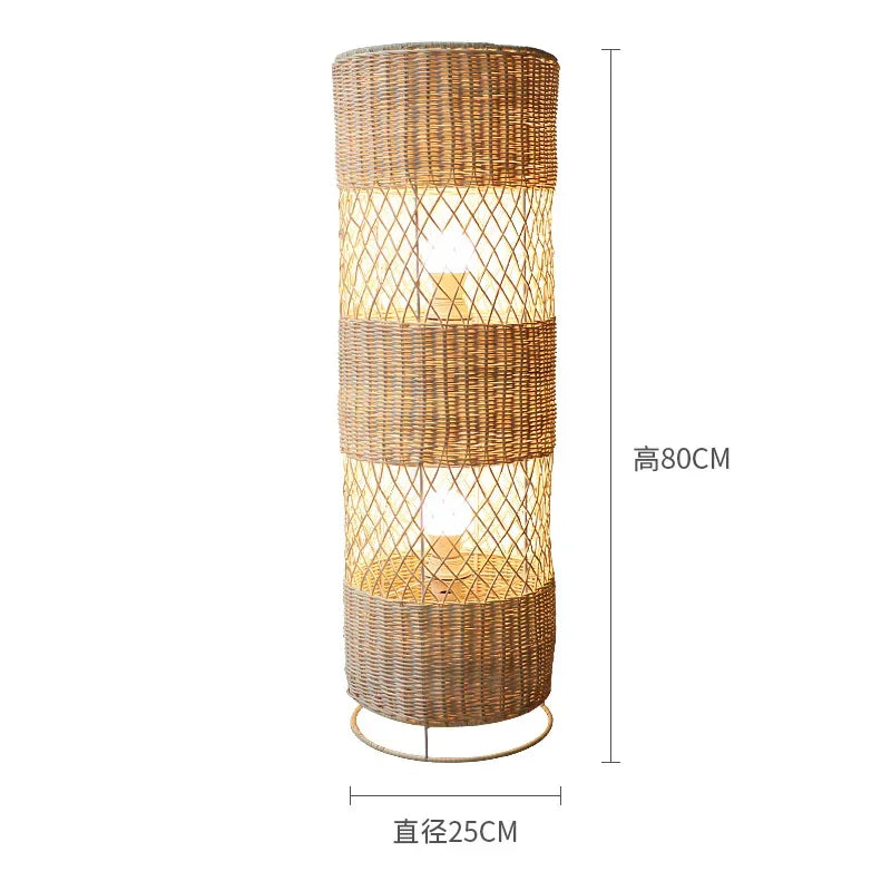Hand-woven Rattan Floor Lamp: Retro Style for Living Room, Bedroom, Office, Hotel