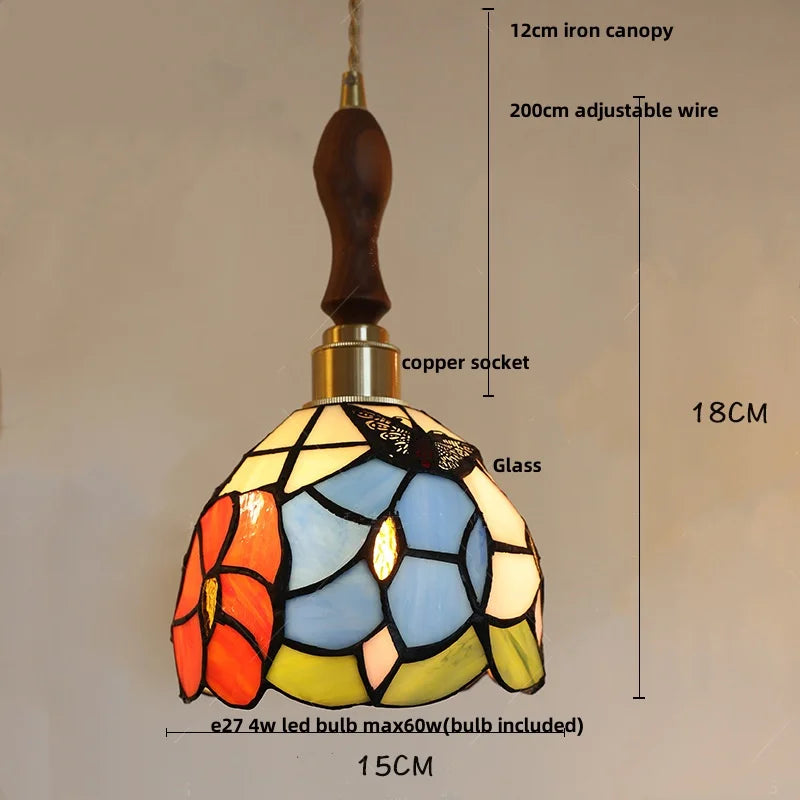 Tiffany Glass LED Pendant Light Fixture for Home Decor and Hotel Dining