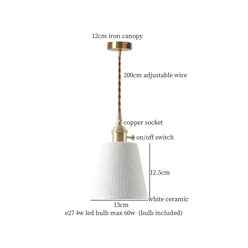 Patterned Ceramics LED Pendant Lights Vintage Copper Hanging Lamp