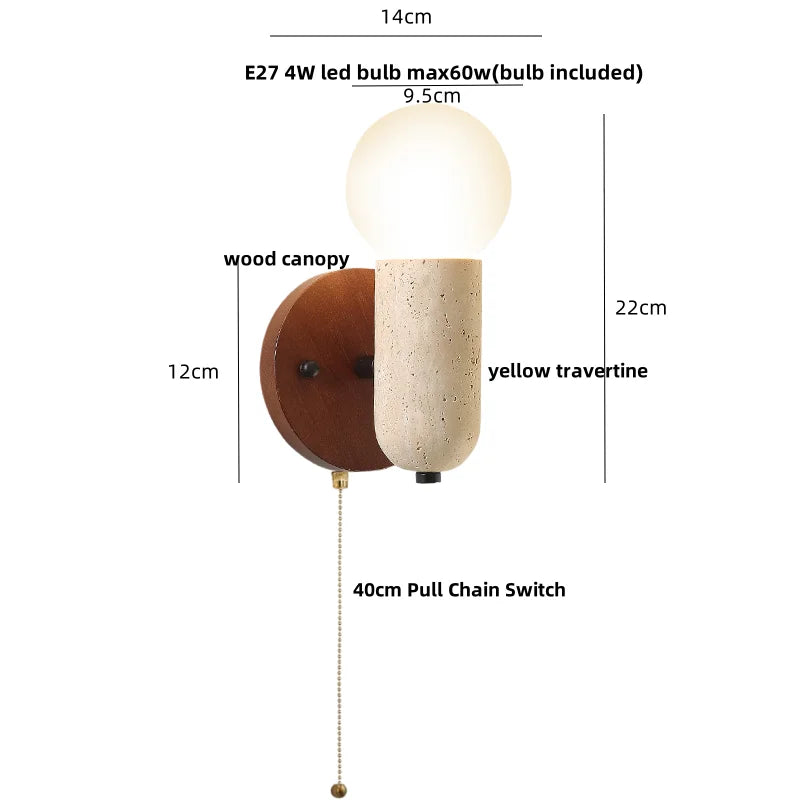Yellow Travertine LED Wall Lights Rotate Pull Chain Switch
