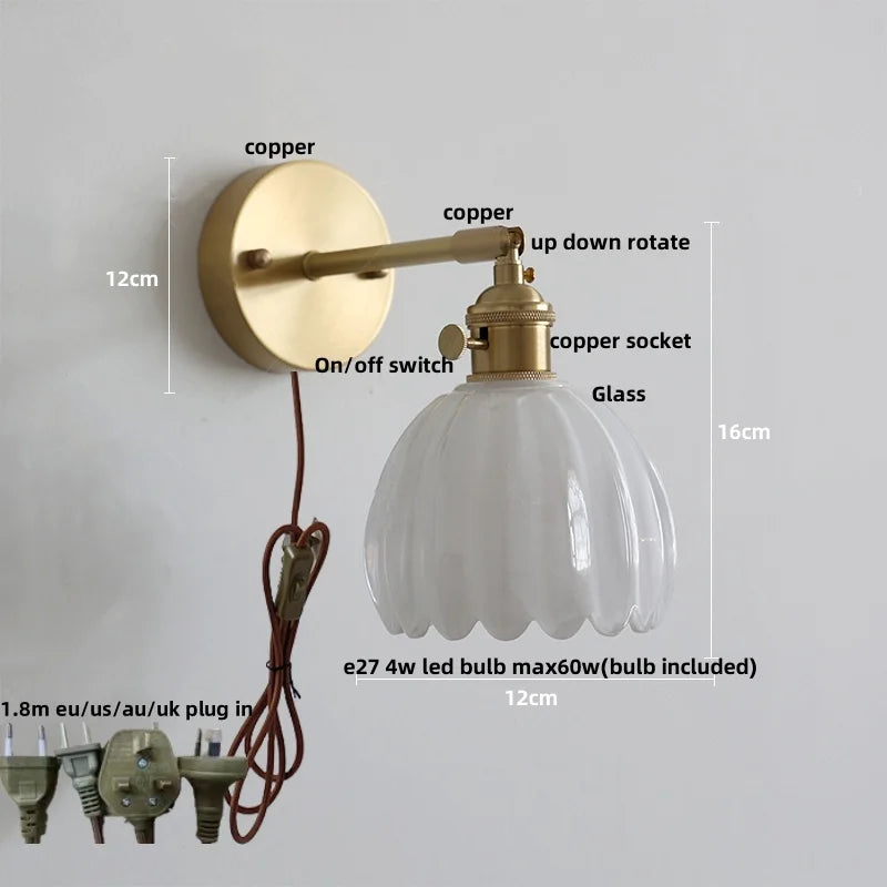 Glass Copper Knob Switch LED Wall Sconce - Modern Nordic Design