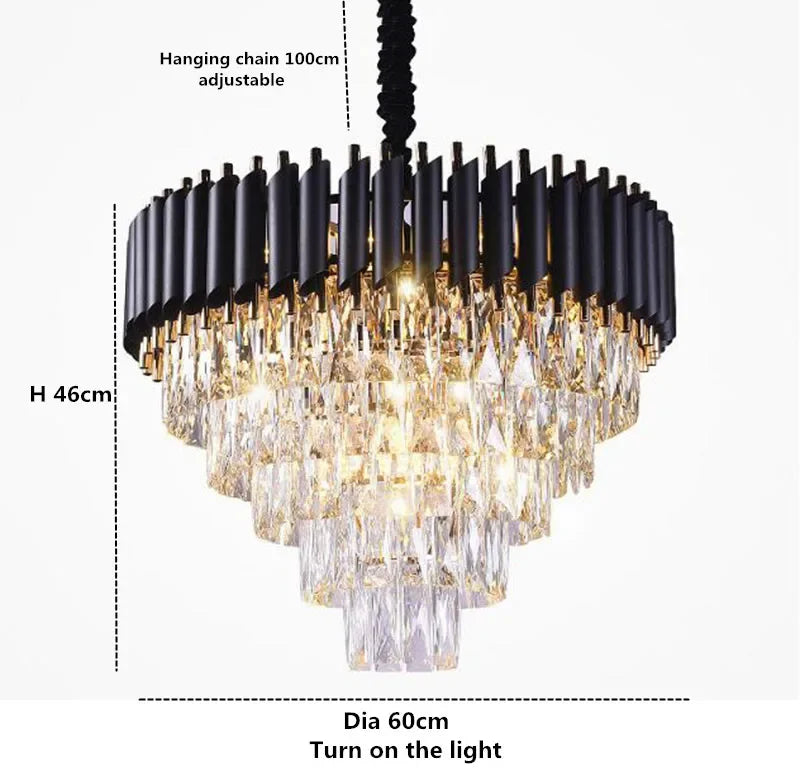 Gold Black Crystal Chandeliers LED Ceiling Light for Luxe Living & Hospitality