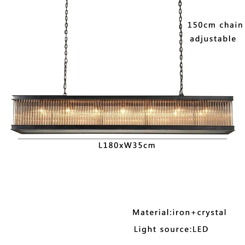Crystal Rectangle Chandelier: Classic Retro Nordic Ceiling Hanglamp for Dining Room.