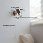 Walnut Wood LED Wall Lights Bedroom Copper Rotate Glass Pull Chain Switch