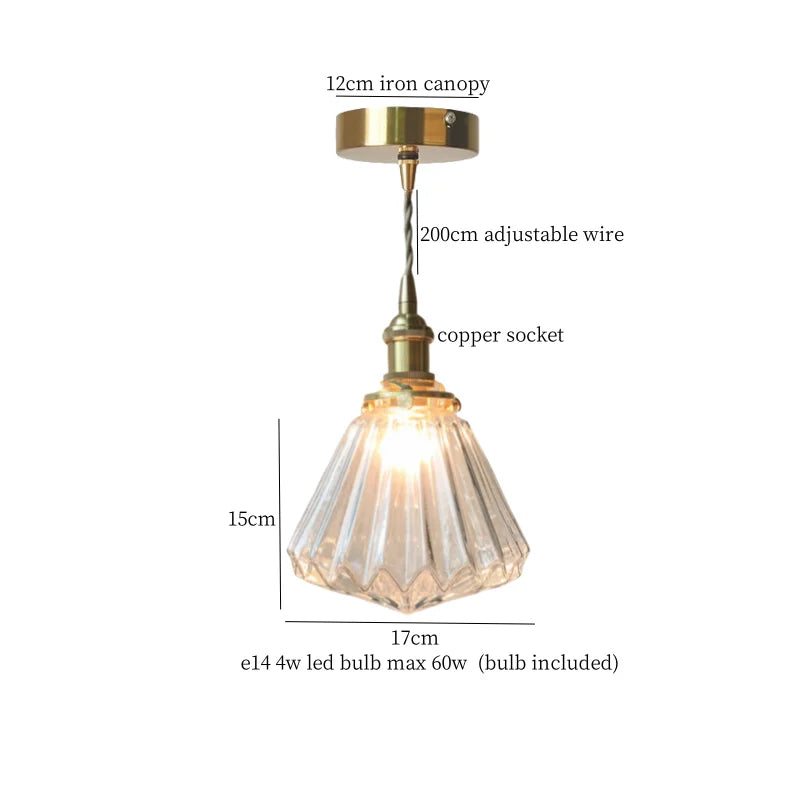 Small Glass LED Pendant Lights Japanese Vintage Hanging Lamp