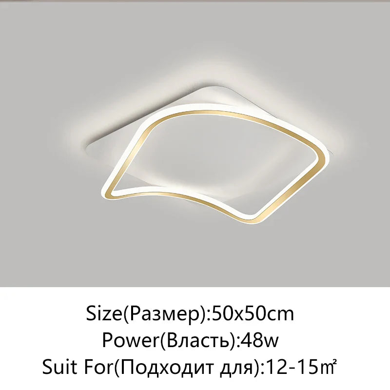 Golden LED Ceiling Chandelier: Modern Simplicity for Living, Dining, and Bedrooms