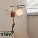 Afralia™ Globe Ceramic Walnut Wood Wall Light with Pull Chain Switch and Rotatable Design
