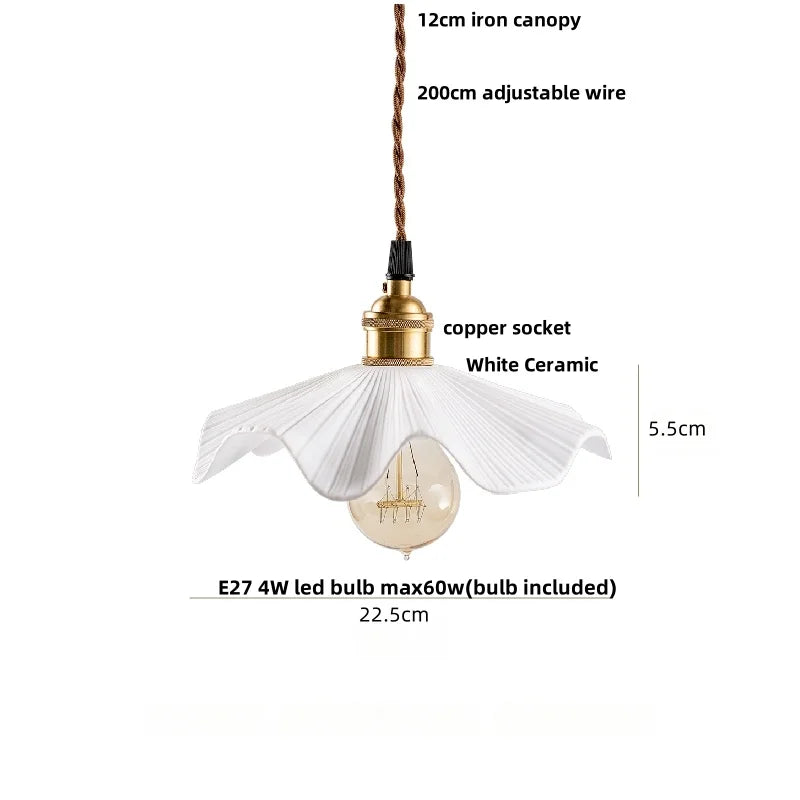 Afralia™ Minimalist LED Pendant Lamp White Ceramic Wood Hanging Light
