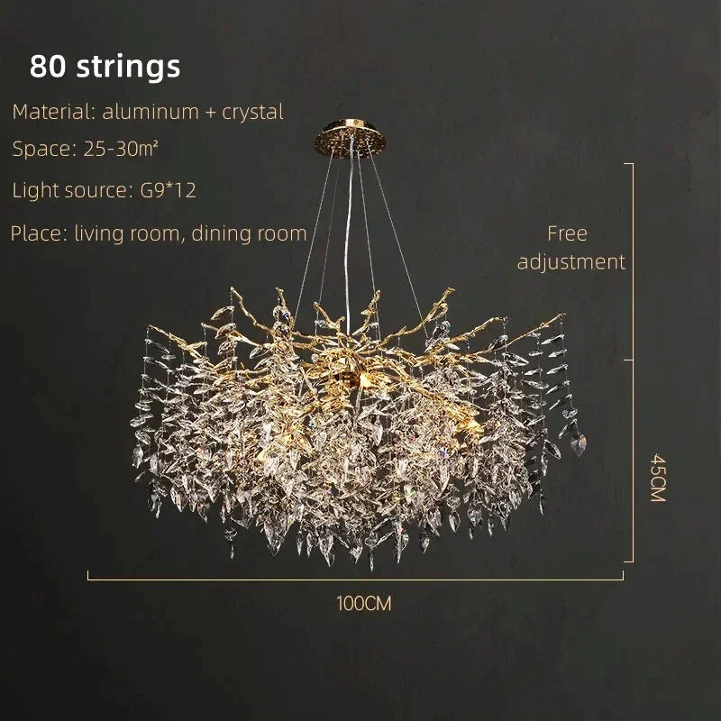 Luxury Crystal Chrome Chandelier Silver Gold LED Tree Branch Chandelier for Living Dining Room
