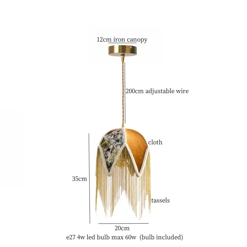 Tassel Cloth LED Pendant Light for Bedroom, Kitchen, Living, Dining Room, Cafe, Loft, Bar