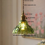 Flower Glass LED Pendant Lamp Walnut Wood Knob Switch Copper Socket