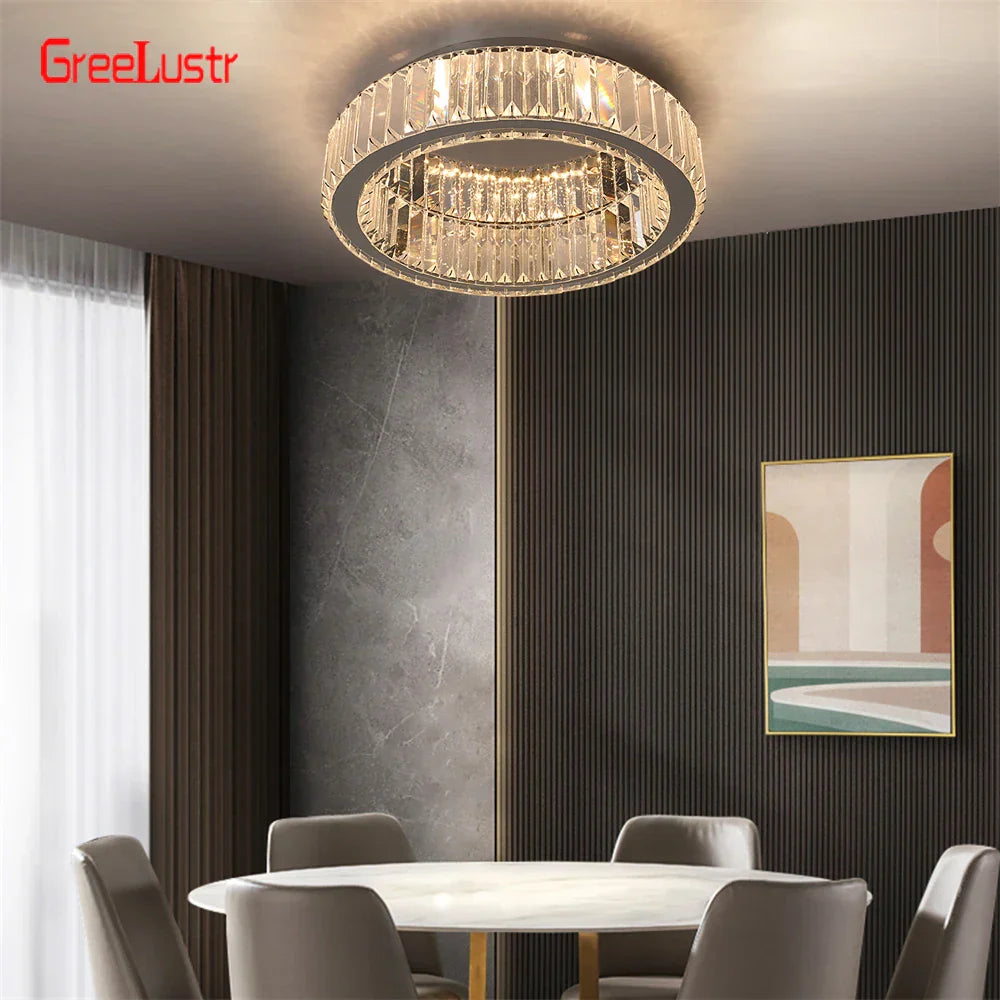 Big Crystal Round LED Chandelier Dimmable Ceiling Light with Remote