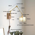 Cube Glass LED Wall Sconce Walnut Wood 2 Arms Rotatable Mirror Light