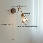 Clear Glass LED Wall Sconce Pull Chain Switch Rotate Arm Walnut Wood Stair Light