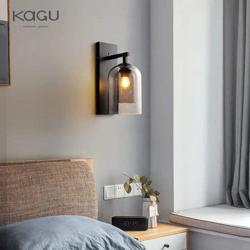 Nordic Double Glass Wall Lamp: Modern LED E27 Bedside Reading Wall Lamp