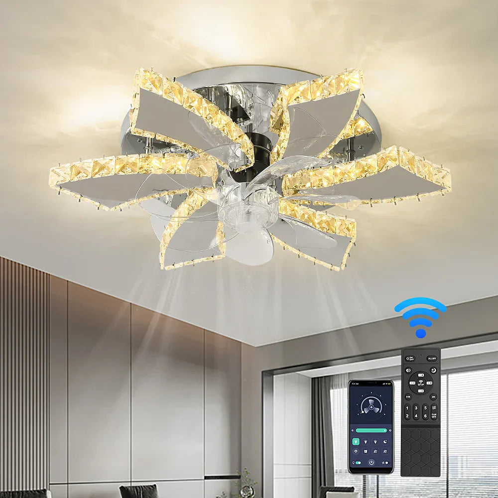 Crystal LED Ceiling Fan: Remote Control Chandelier for Bedroom & Living Room